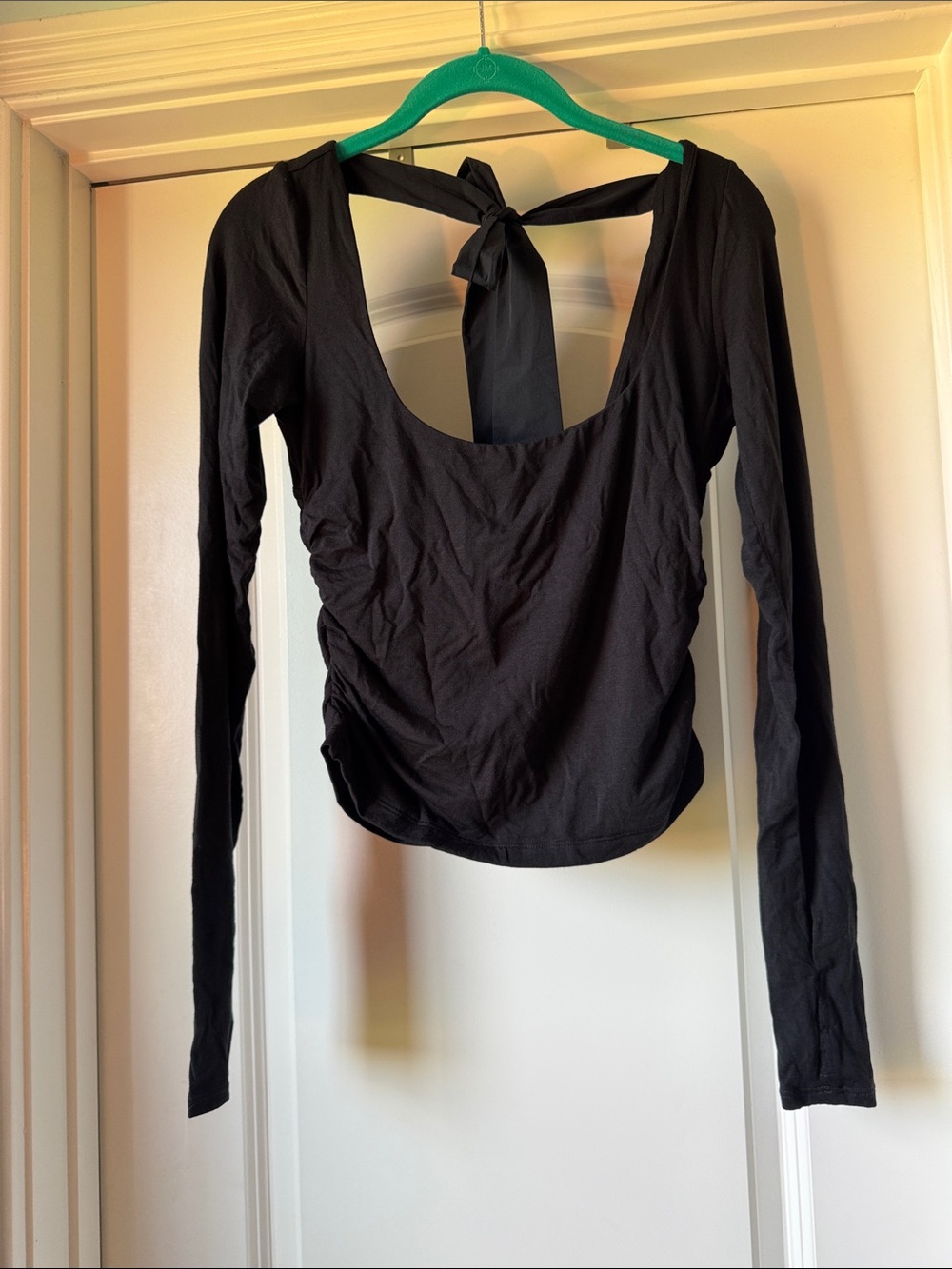 Blogilates Black Long-Sleeve Tie-Back Top with Scoop Neck